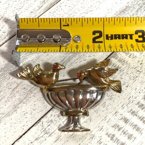 Vintage Gold Silver Tone Bird Brooch Pin Red Enamel Eyes - Picture 3 of 3